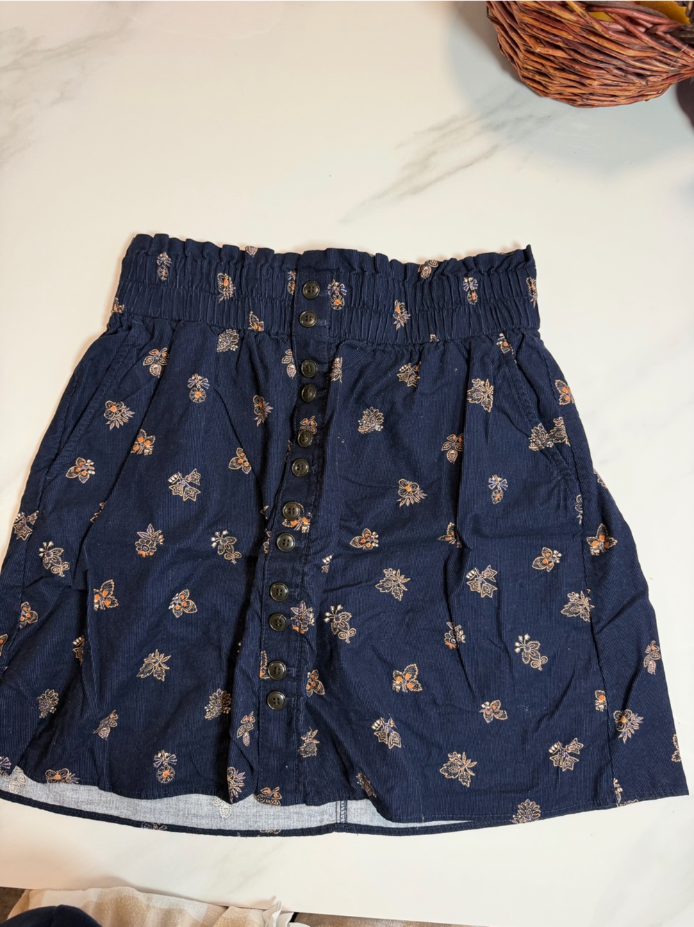 Madewell Women’s Small Navy Floral Corduroy Paperbag Waist Mini Skirt